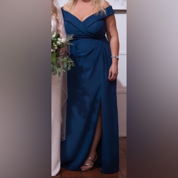 After Six Blue Off-Shoulder Gown - Picture 1 of 11